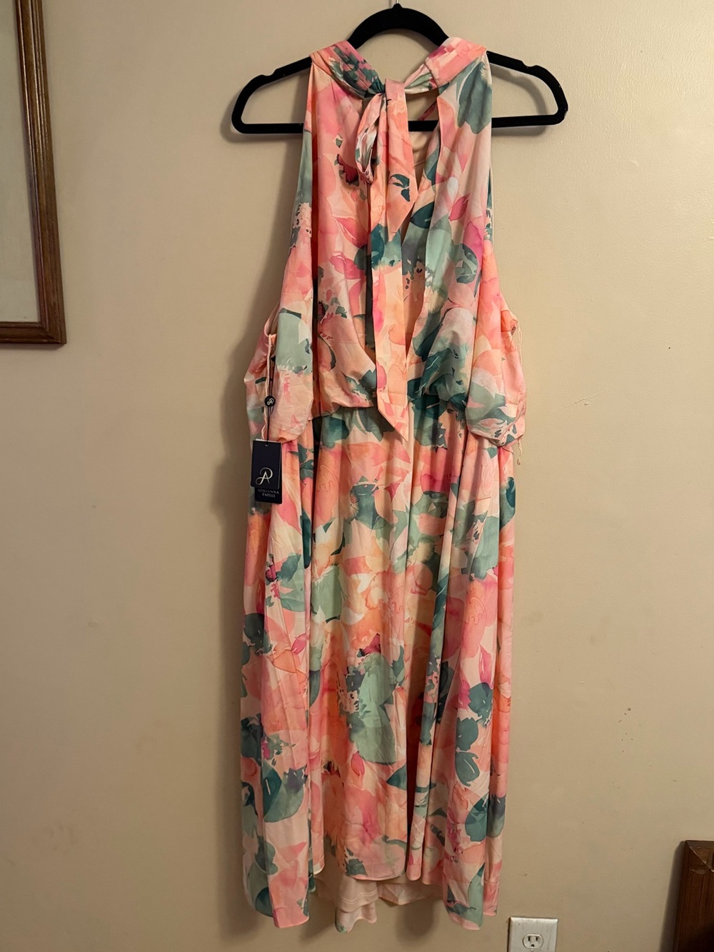 Adrianna Papell Pastel Floral Halter Maxi Dress in Pink and Mint - Picture 2 of 5